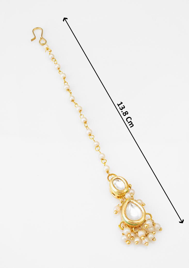 Golden Kundan Alloy Maang Tikka - Indya