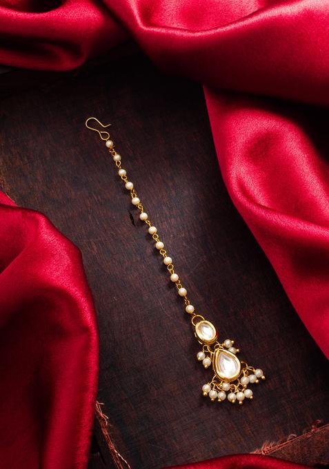 Golden Kundan Alloy Maang Tikka