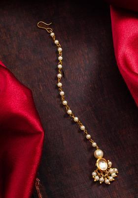 Golden Kundan Alloy Maang Tikka