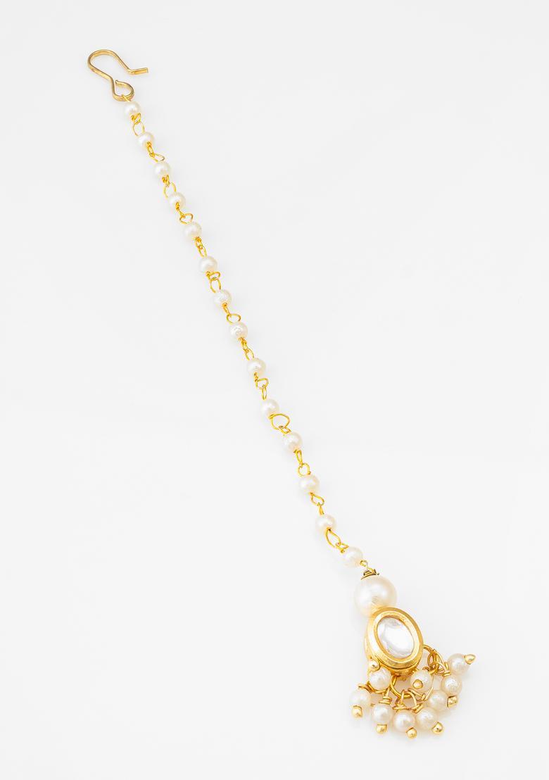 Golden Kundan Alloy Maang Tikka - Indya