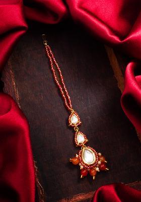 Orange Kundan Alloy Maang Tikka