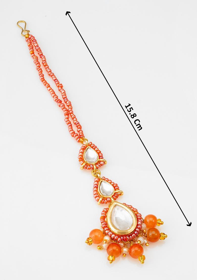 Orange Kundan Alloy Maang Tikka - Indya