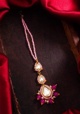 Pink Kundan Alloy Maang Tikka