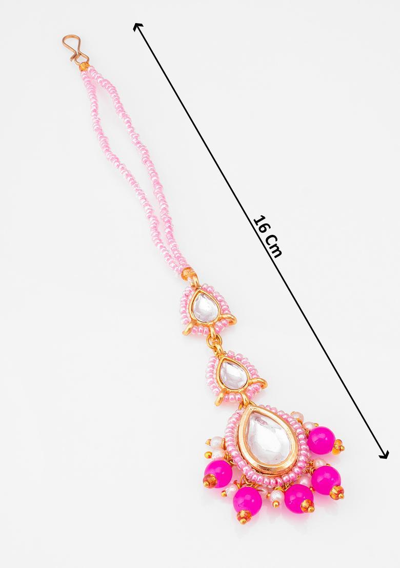 Pink Kundan Alloy Maang Tikka - Indya