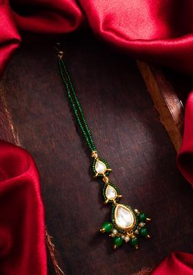 Green Kundan Alloy Maang Tikka