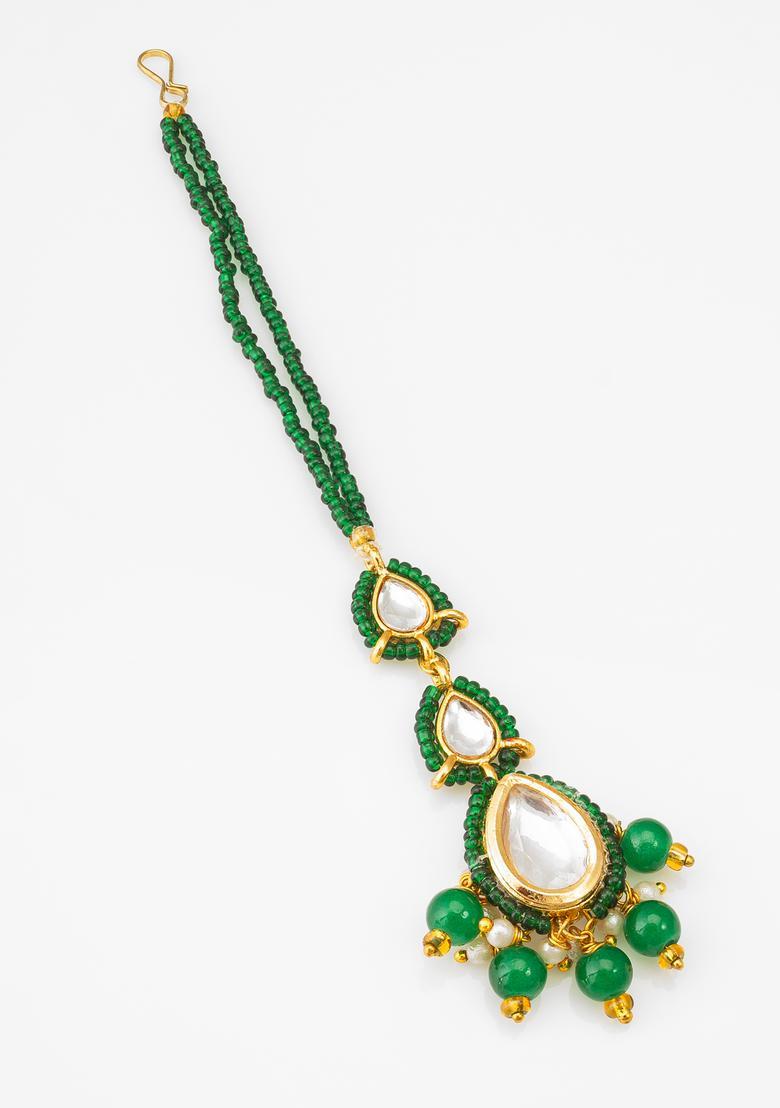 Green Kundan Alloy Maang Tikka - Indya