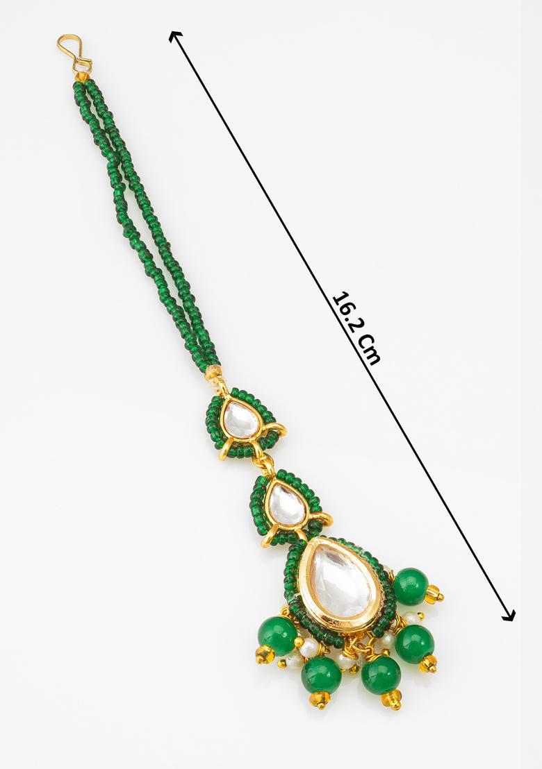 Green Kundan Alloy Maang Tikka - Indya