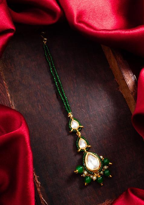 Green Kundan Alloy Maang Tikka