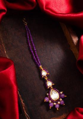 Purple Kundan Alloy Maang Tikka