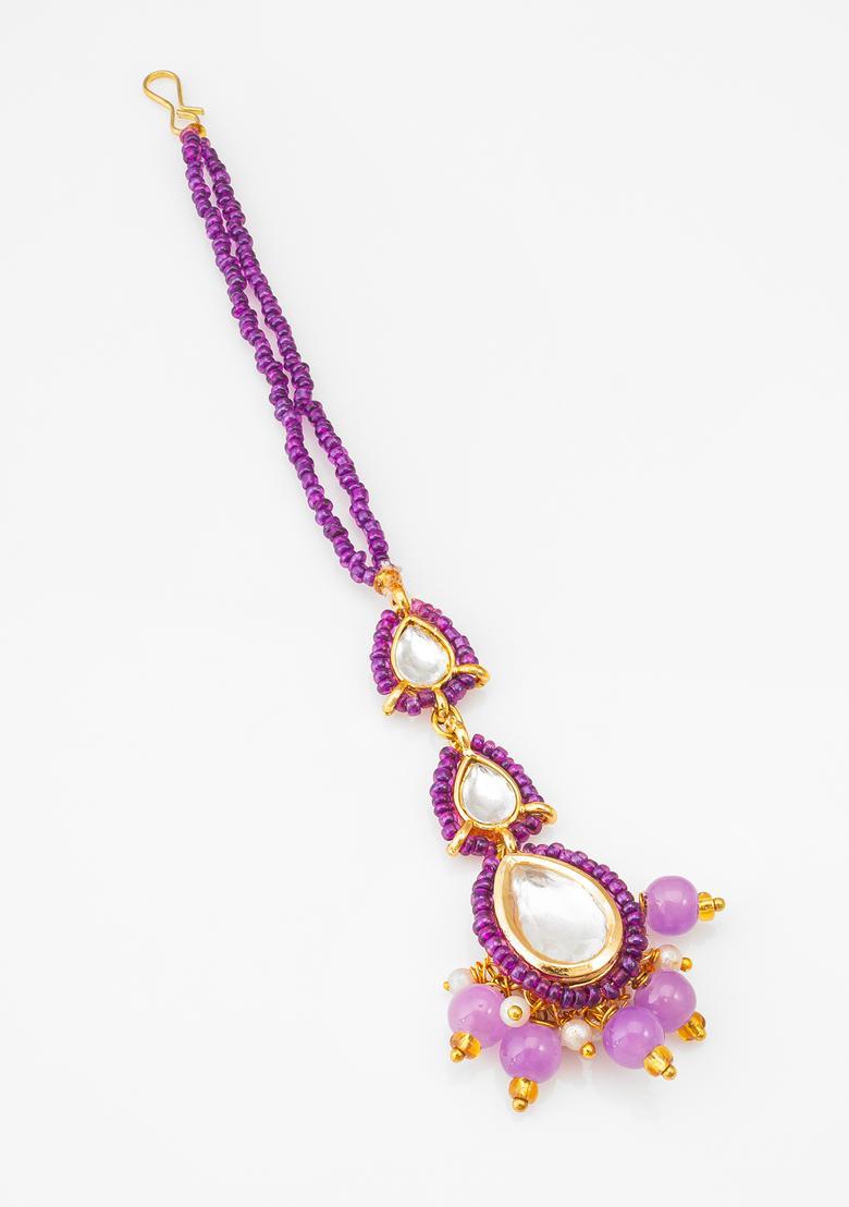 Purple Kundan Alloy Maang Tikka - Indya