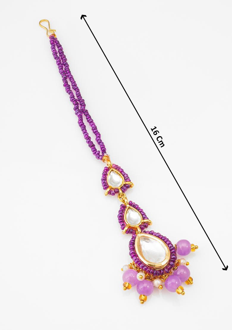 Purple Kundan Alloy Maang Tikka - Indya