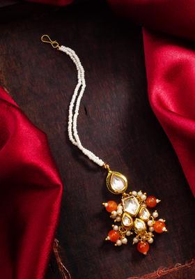 Orange Kundan Alloy Maang Tikka
