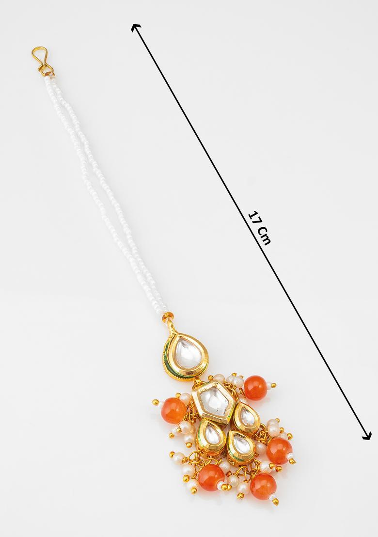 Orange Kundan Alloy Maang Tikka - Indya