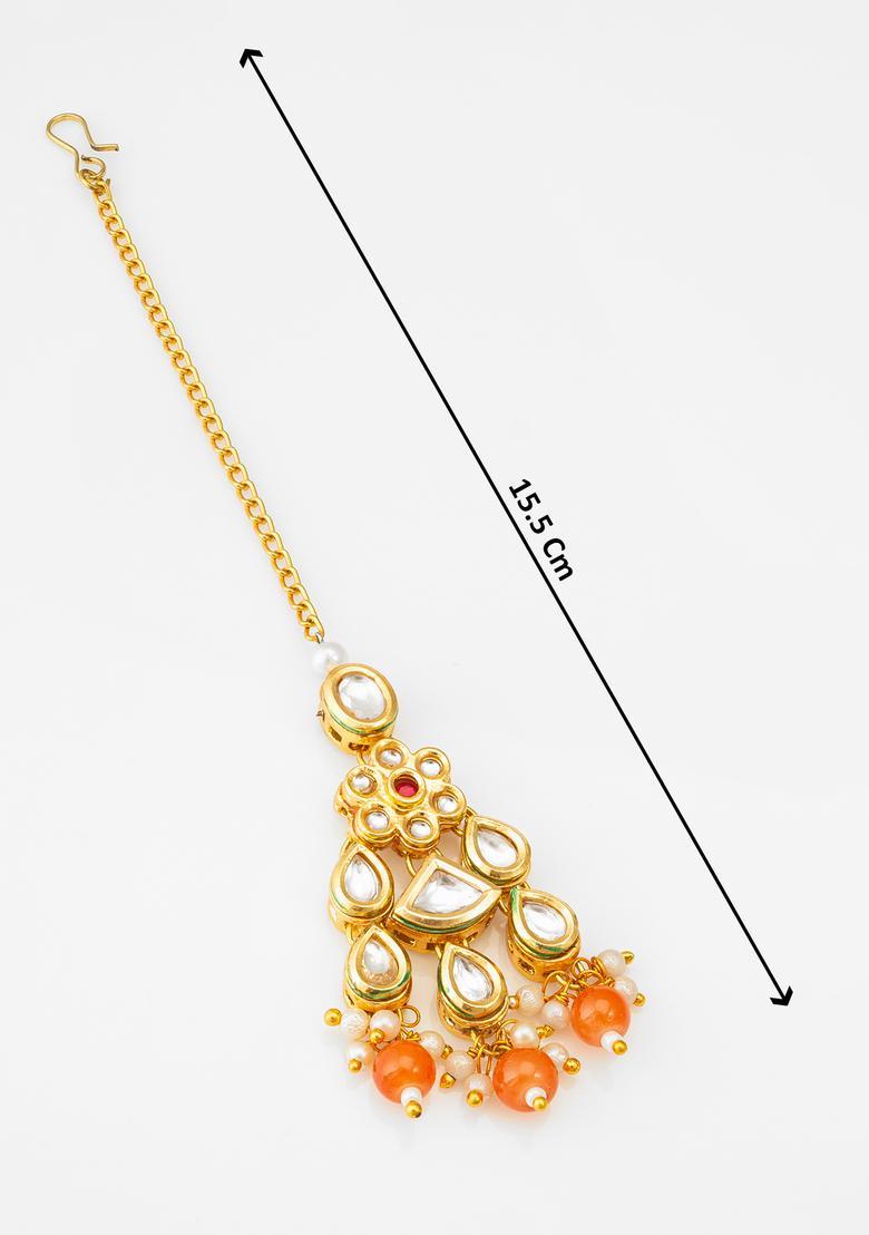 Orange Kundan Alloy Maang Tikka - Indya