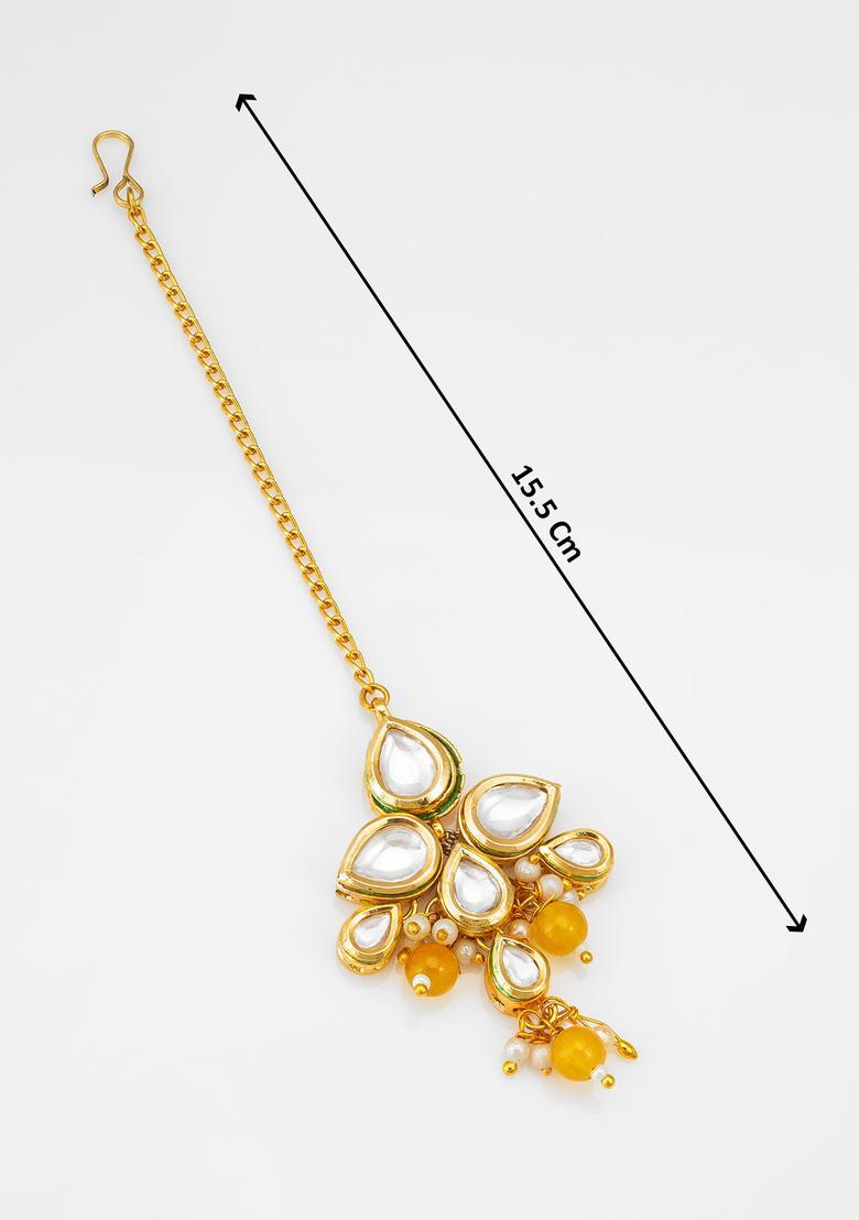 Yellow Kundan Alloy Maang Tikka - Indya