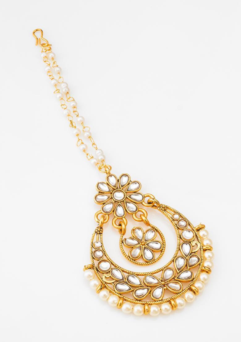 White Kundan Alloy Maang Tikka - Indya