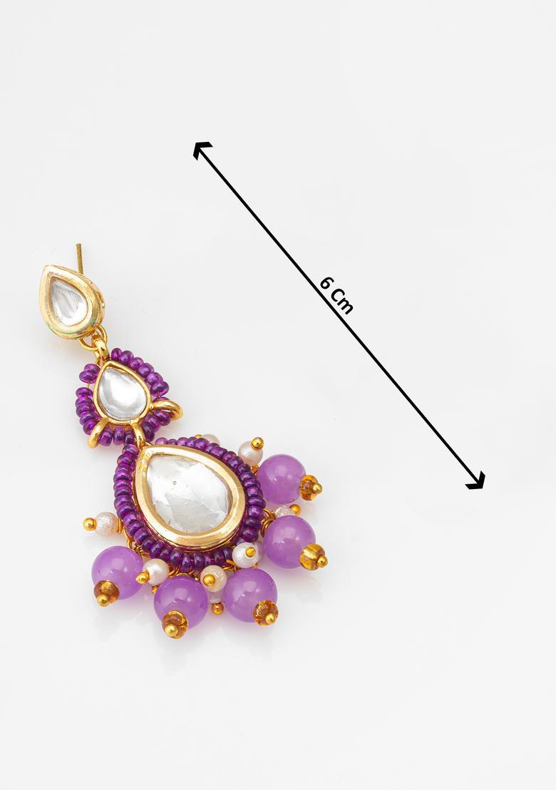 Purple Kundan Alloy Maang Tikka With Earrings Set - Indya