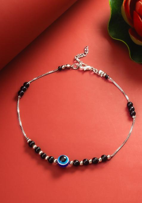 Black Beads Alloy Anklet
