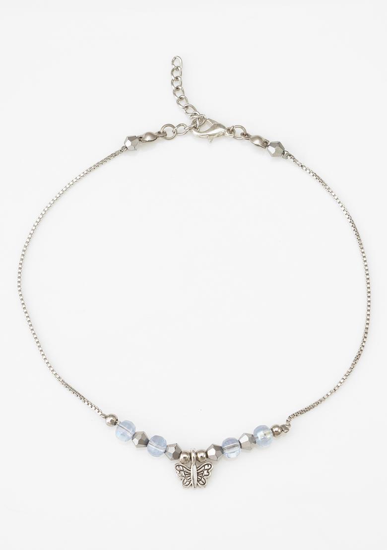 Silver Beads Alloy Anklet - Indya