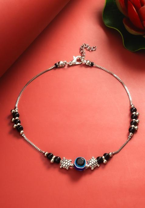 Black Beads Alloy Anklet