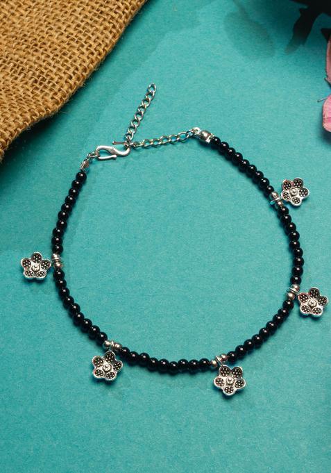Black Beads Alloy Anklet