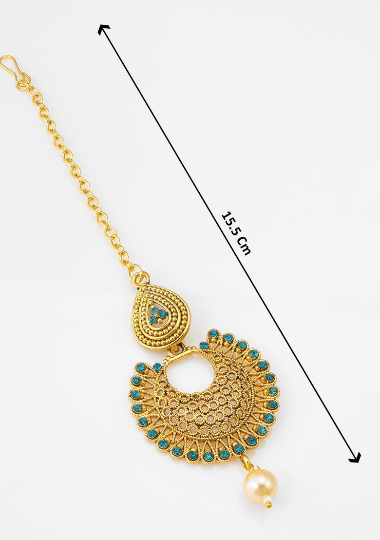 Golden Artificial Stones Alloy Maang Tikka - Indya