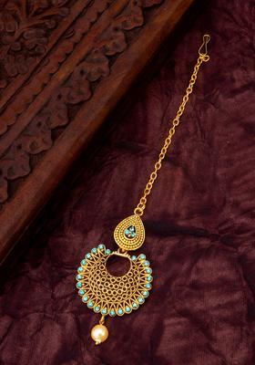 Golden Artificial Stones Alloy Maang Tikka