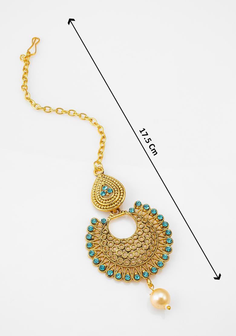 Golden Artificial Stones Alloy Maang Tikka - Indya
