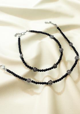 Black Beads Alloy Anklet