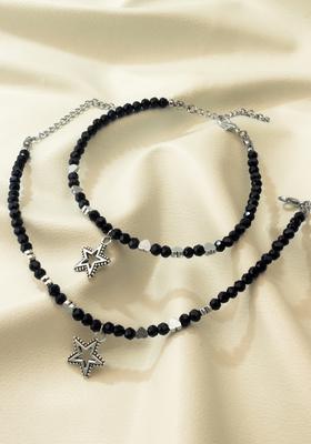 Black Beads Alloy Anklet