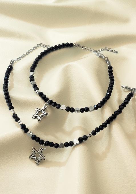 Black Beads Alloy Anklet