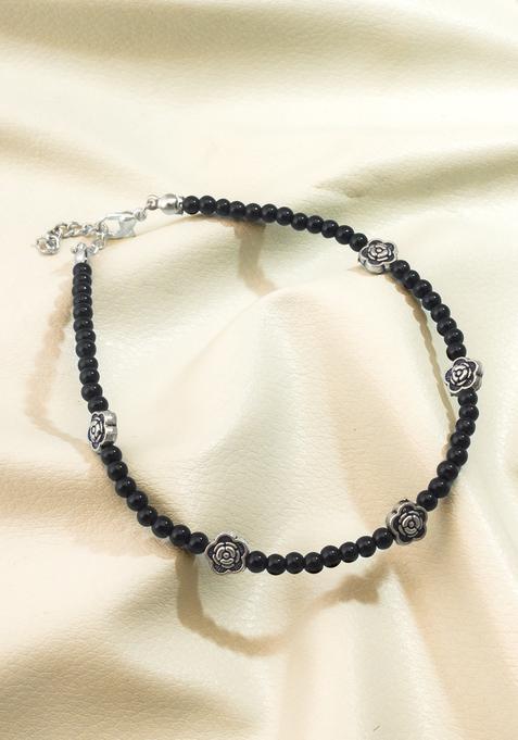 Black Beads Alloy Anklet
