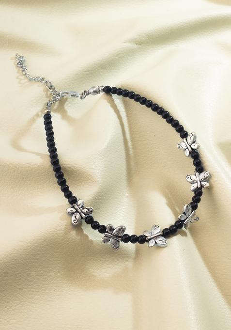 Black Beads Alloy Anklet