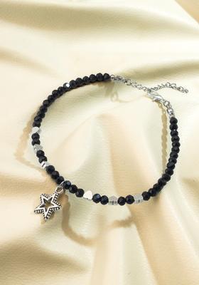 Black Beads Alloy Anklet