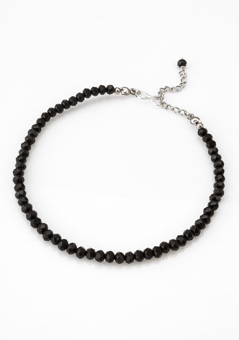 Black Beads Alloy Anklet - Indya
