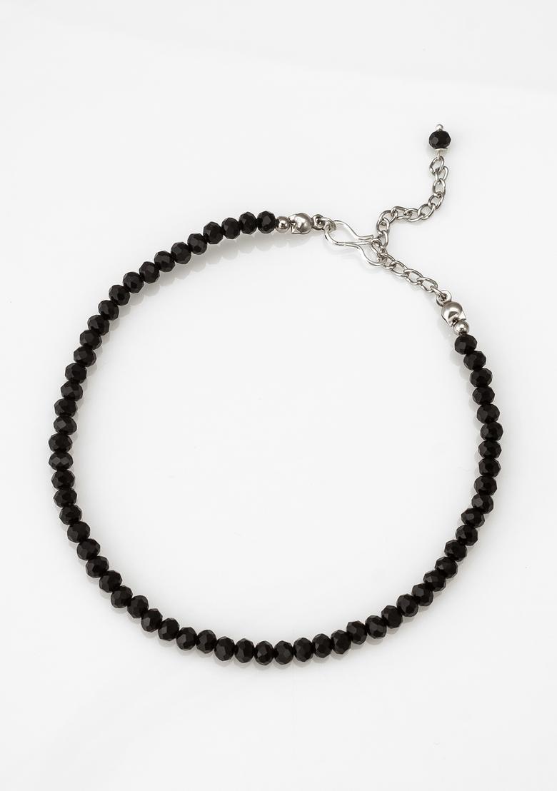 Black Beads Alloy Anklet - Indya