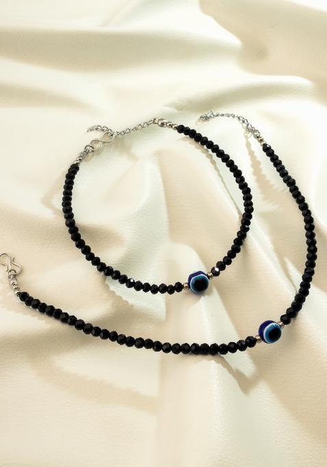 Black Beads Alloy Anklet