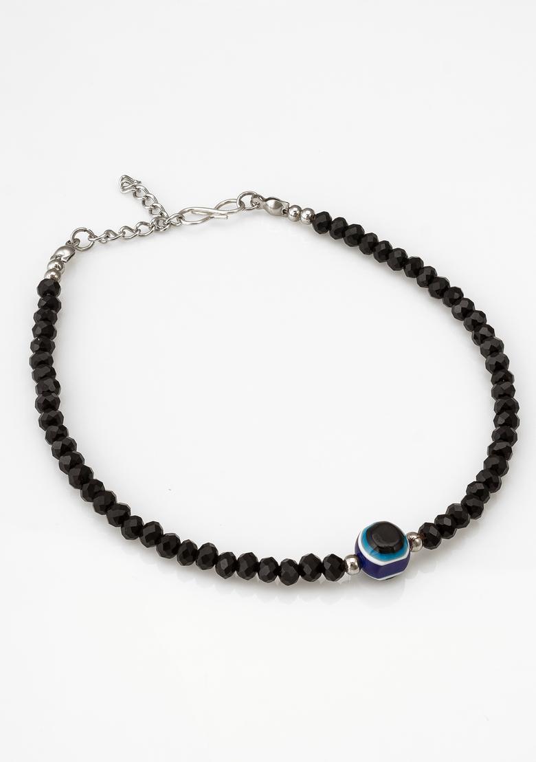 Black Beads Alloy Anklet - Indya