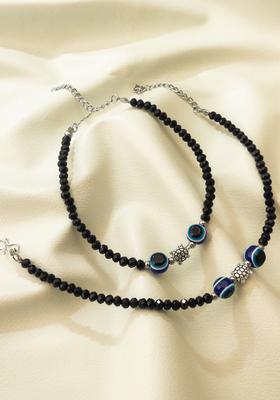 Black Beads Alloy Anklet