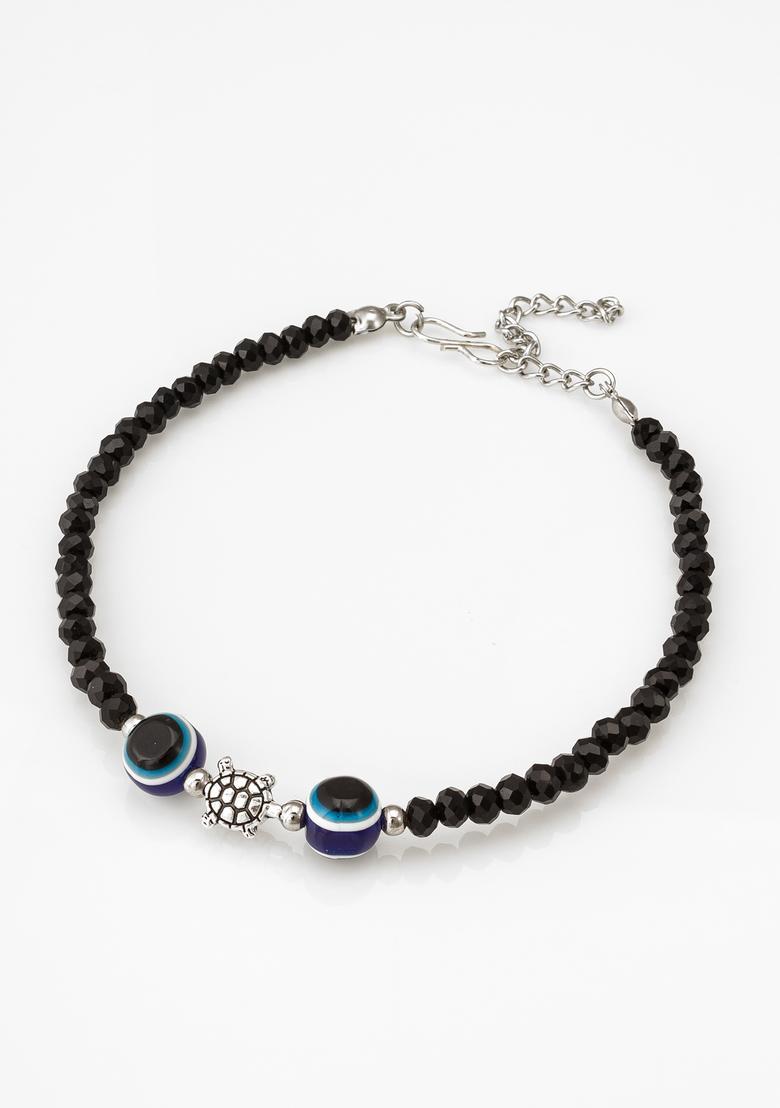 Black Beads Alloy Anklet - Indya