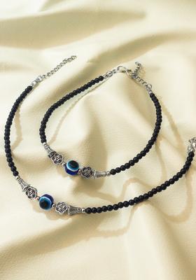 Black Beads Alloy Anklet
