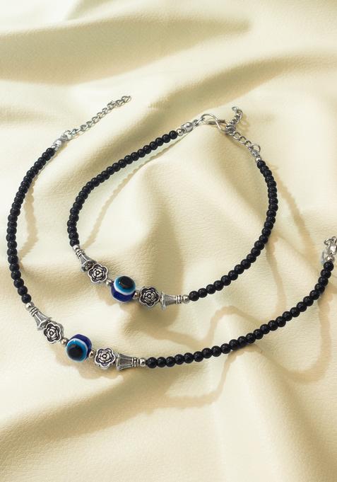 Black Beads Alloy Anklet
