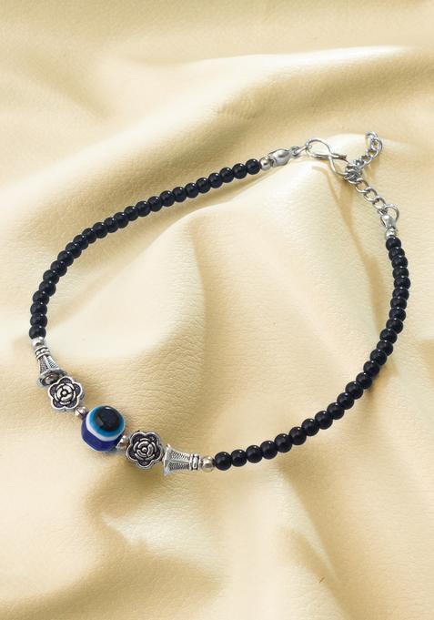 Black Beads Alloy Anklet