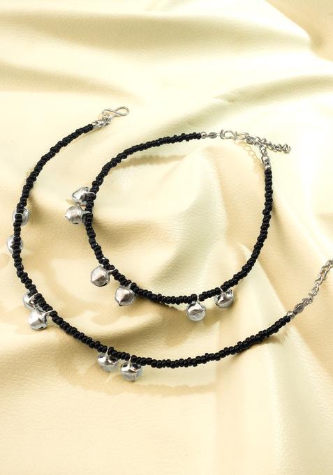 Black Beads Alloy Anklet