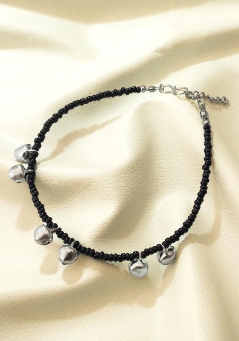 Black Beads Alloy Anklet