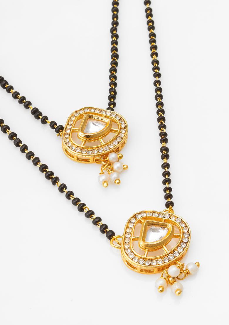 Golden Kundan Alloy Mangalsutra Set - Indya