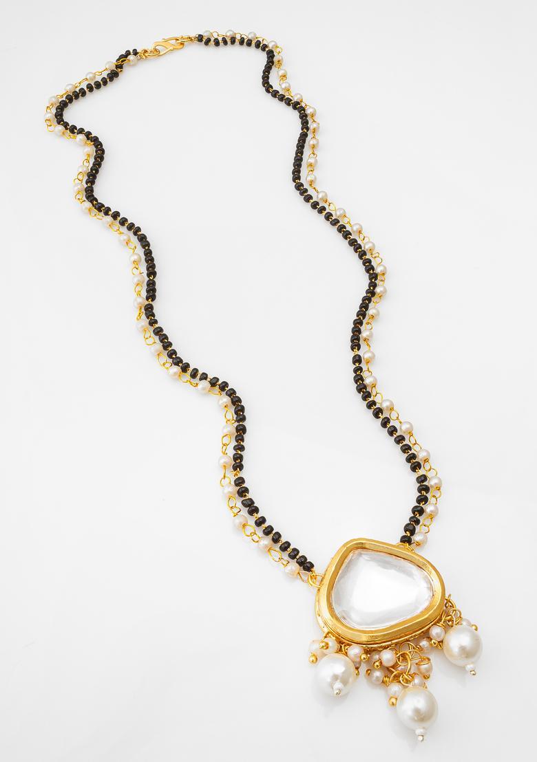 Golden Kundan Alloy Mangalsutra Set - Indya