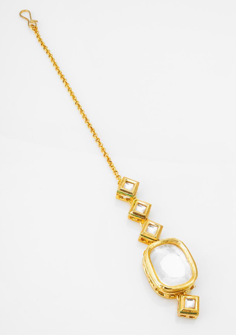 Golden Kundan Alloy Maang Tikka - Indya