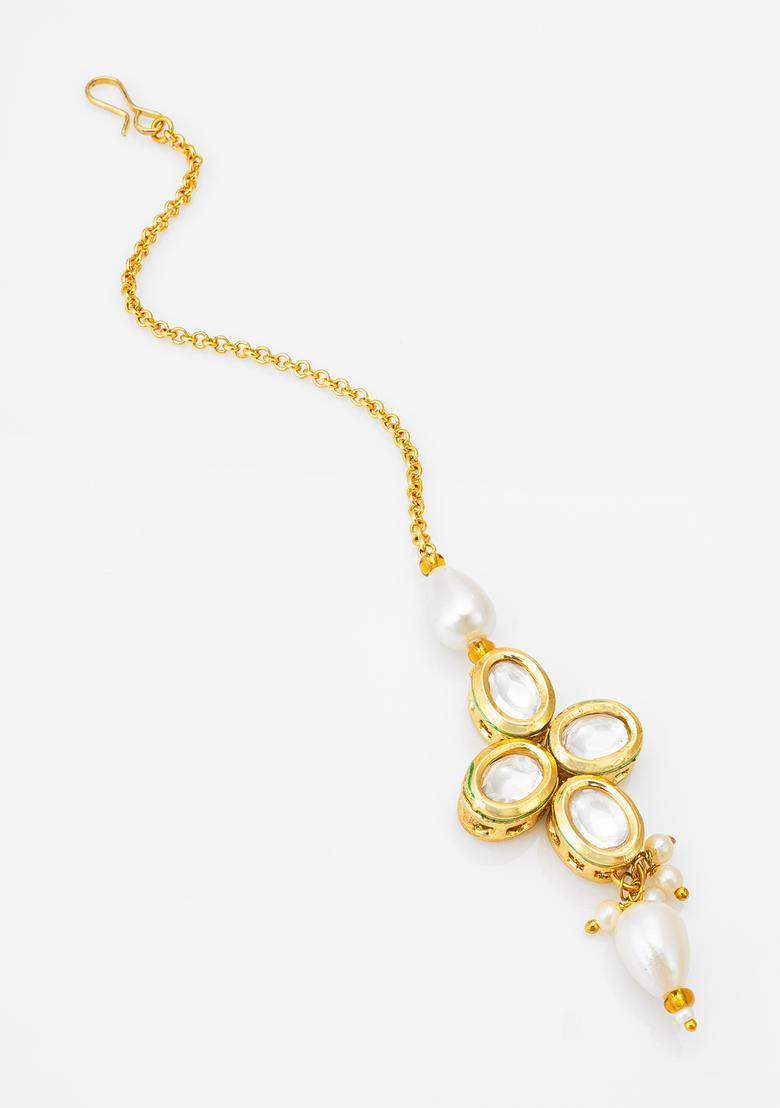 Golden Kundan Alloy Maang Tikka - Indya
