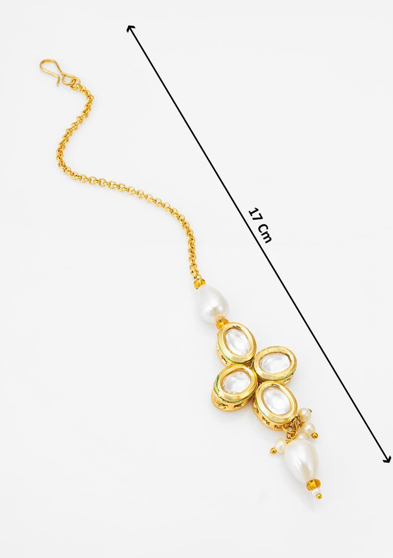 Golden Kundan Alloy Maang Tikka - Indya